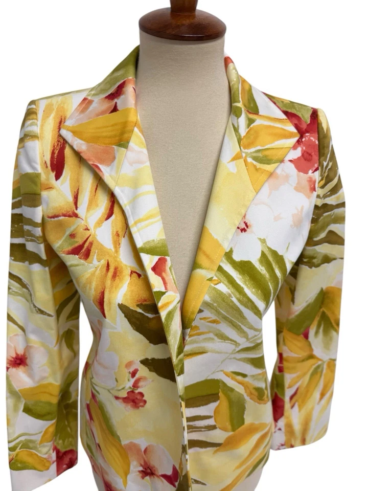Chaqueta Blazer Linda Allard Ellen Tracy Mujer Abierta Tropical Floral Talla 2P Foto 2 de 4