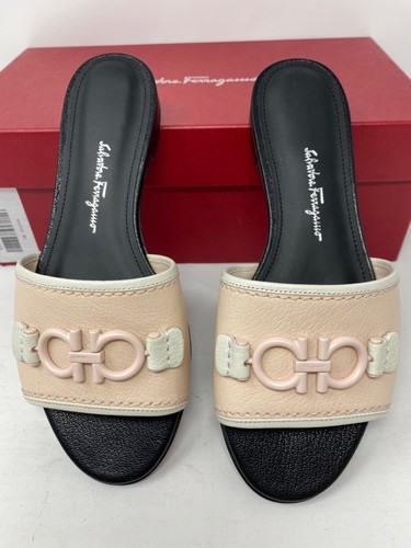 $695 Salvatore Ferragamo Leather Slide Sandals Slipper Pink Lemonade Size 6 36.5 - Picture 9 of 24