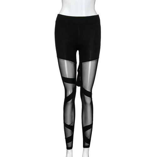 Women See-Through Mesh Gym Cross Leggings Stretch Fitness Pants Slim Fit Trouser - Picture 8 of 16