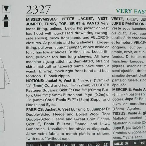Vogue 2327 Misses Jacket Vest Jumper Tunic Pattern Size 12-16 Uncut Casual Hood - Picture 7 of 13