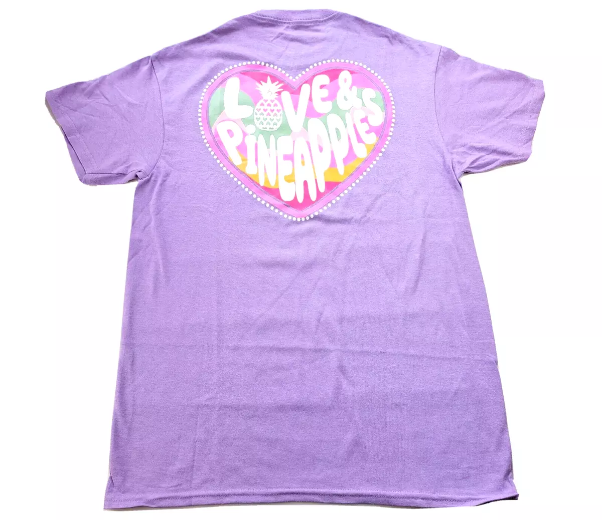Womens LOVE PINEAPPLES purple logo t shirt XL NWT pink heart rainbow top