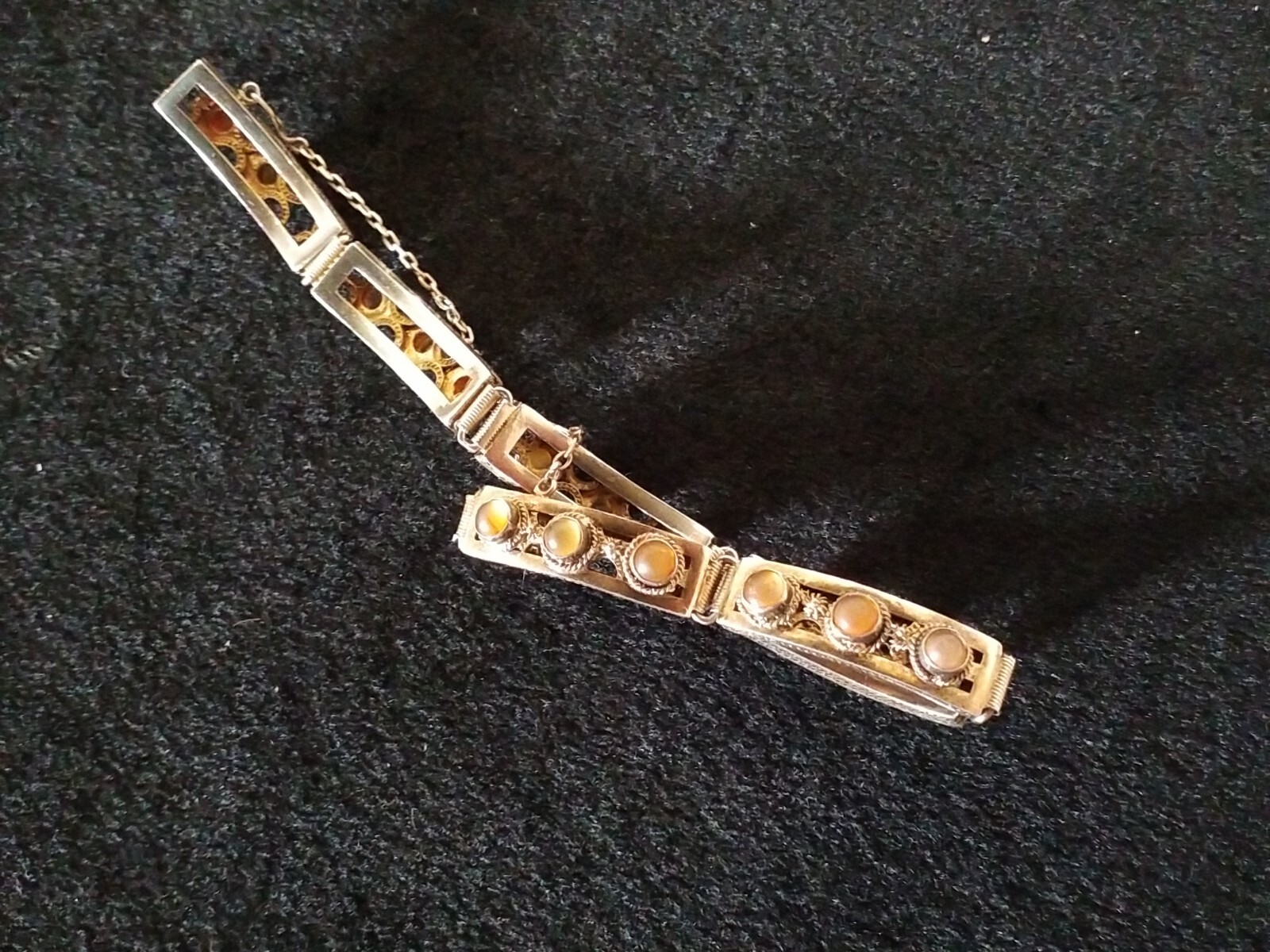 VTG Sterling Silver SNAKE EYE Amber Link Bracelet NIC… Gem