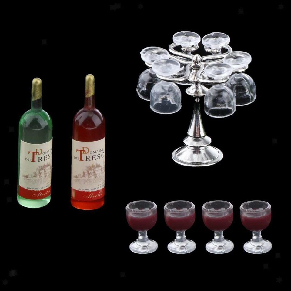 1/12 Casa delle bambole Portabottiglie Bicchieri di vino Decorazione della - Immagine 4 di 4
