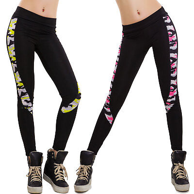 Pantaloni donna leggings skinny sport fitness scritte riga elastici nuovi K9548