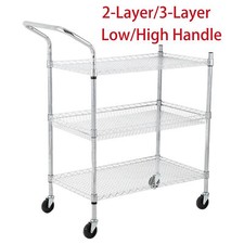 Commercial Grade Utility Cart 2/3 Tier Wire Rolling Cart with Wheels  Handle