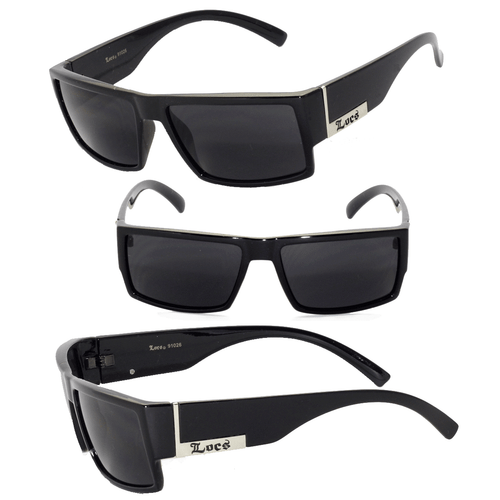 Locs Para Hombre Cholo Biker Gafas + Bolsa-Brillante Negro Marco Negro Lente  lc78 | eBay