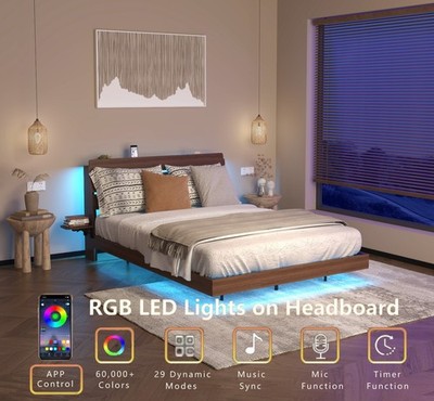  ️MATTRESS NOT INCLUDED! ️Queen Bed Frame +App Controlled light + USB Charger!