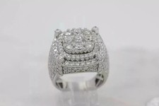 14K White Gold Plated 4TCW Round Lab Created Diamond Men's Cluster Wedding Ring