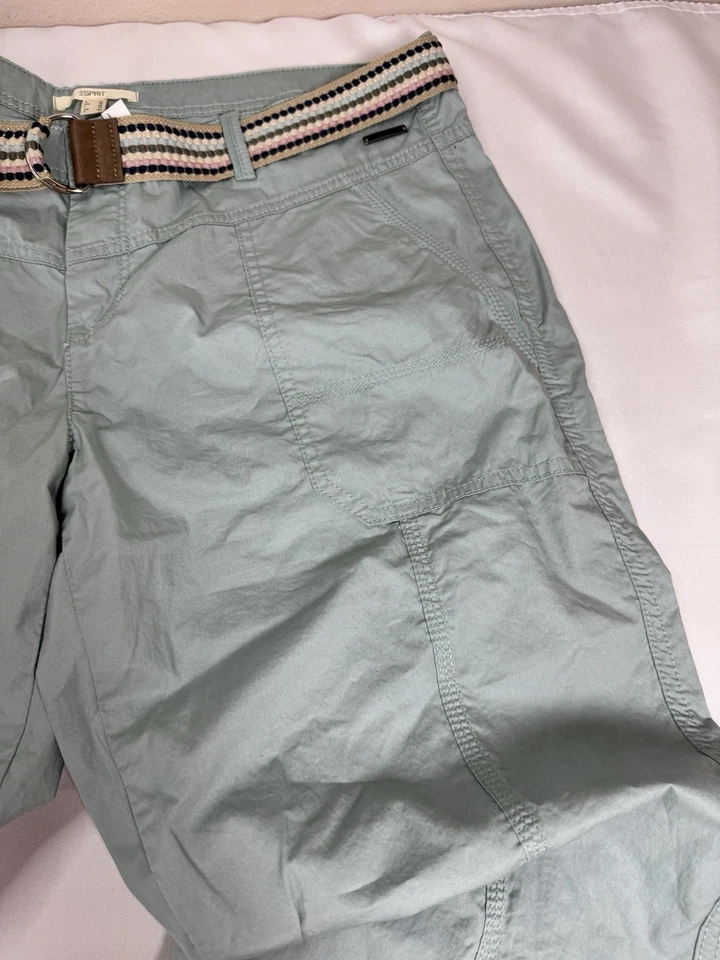 NUEVO sin pantalones ESPRIT EDC verde claro caqui algodón carga lengüetas enrollables talla 14 Foto 3 de 4
