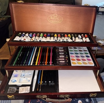 Royal & Langnickel Wooden Art Supply Set with Paints, Brushes, Pencils, Palettes