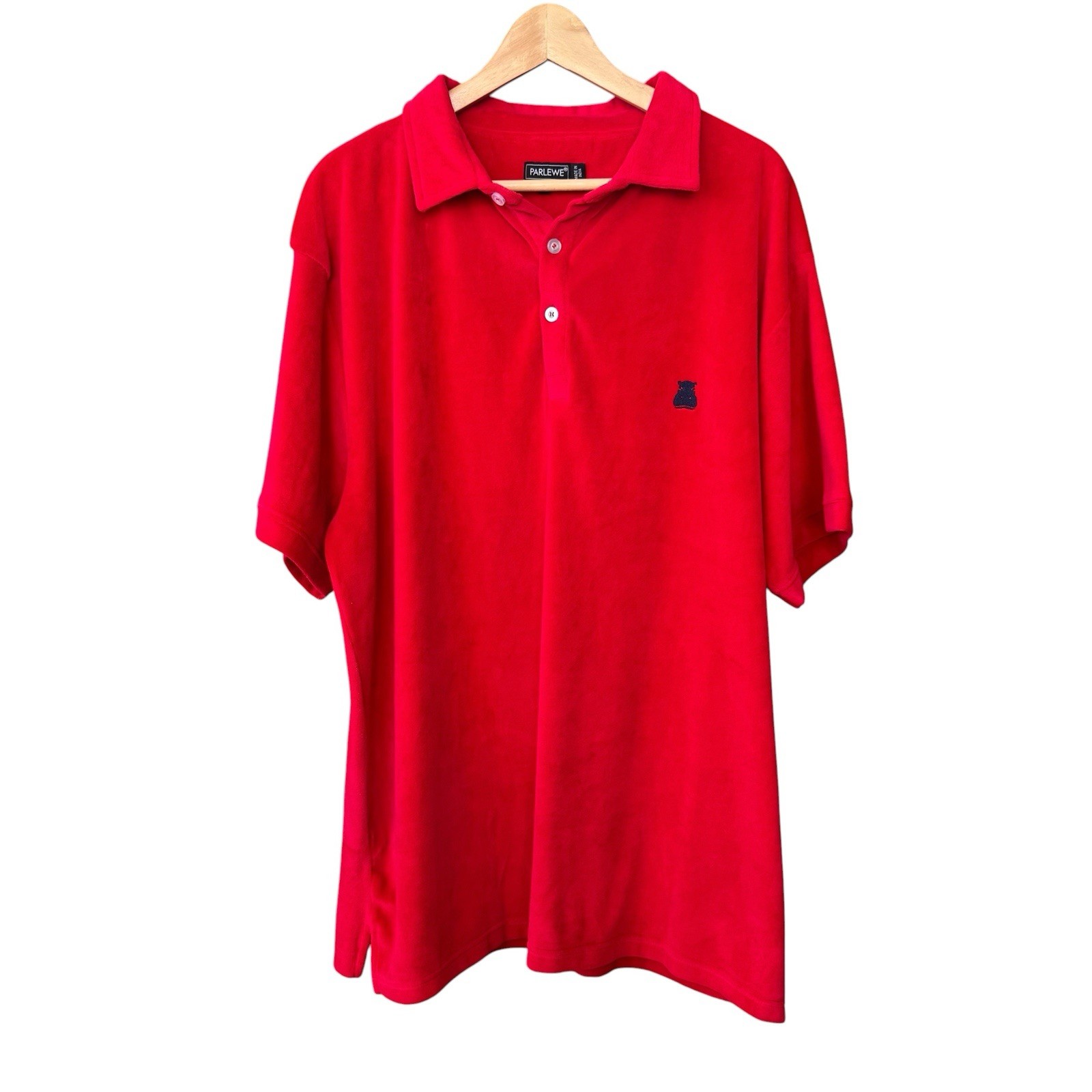 Parlewe Soft Terry Polo Shirt Red Embroidered Hippo Logo Mens Size XL
