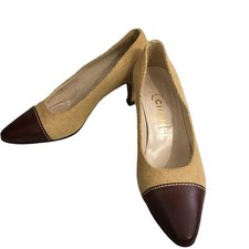CHANEL Bicolor Tweed Pumps Brown Beige Women's Size EU35.5/US5.5