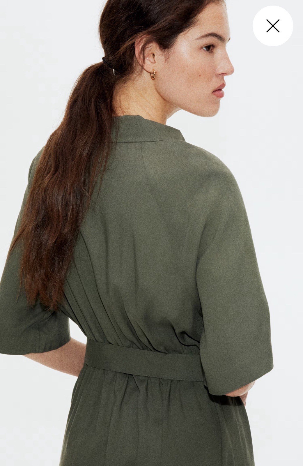 H&M Women's Tie Belt Shirt Dress NWT Large Dark Khaki Green Short Sleeve thumbnail 13