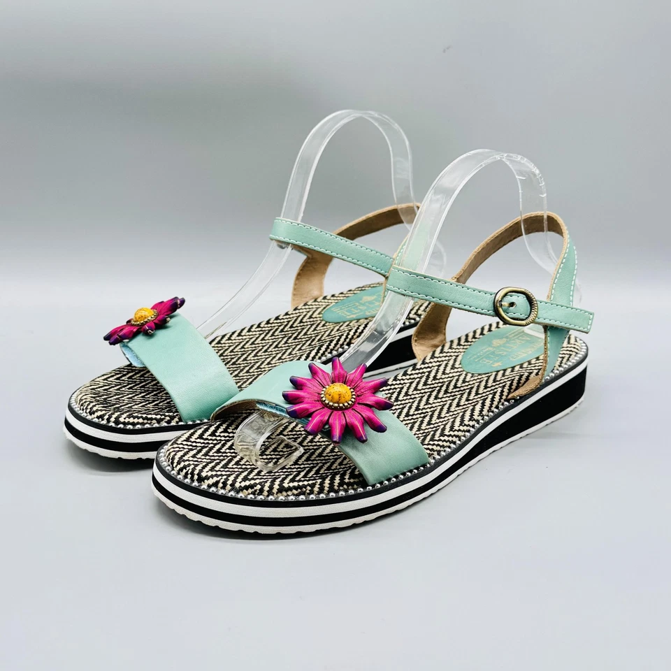 Sandalia L'Artiste Spring Step Mujer 10 Cuero Azul Floral TILTON SKY Correa al Tobillo Foto 4 de 4