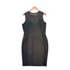 French Connection Womens Sheath Dress 10 Black Pencil Bodycon Mesh Top Classic