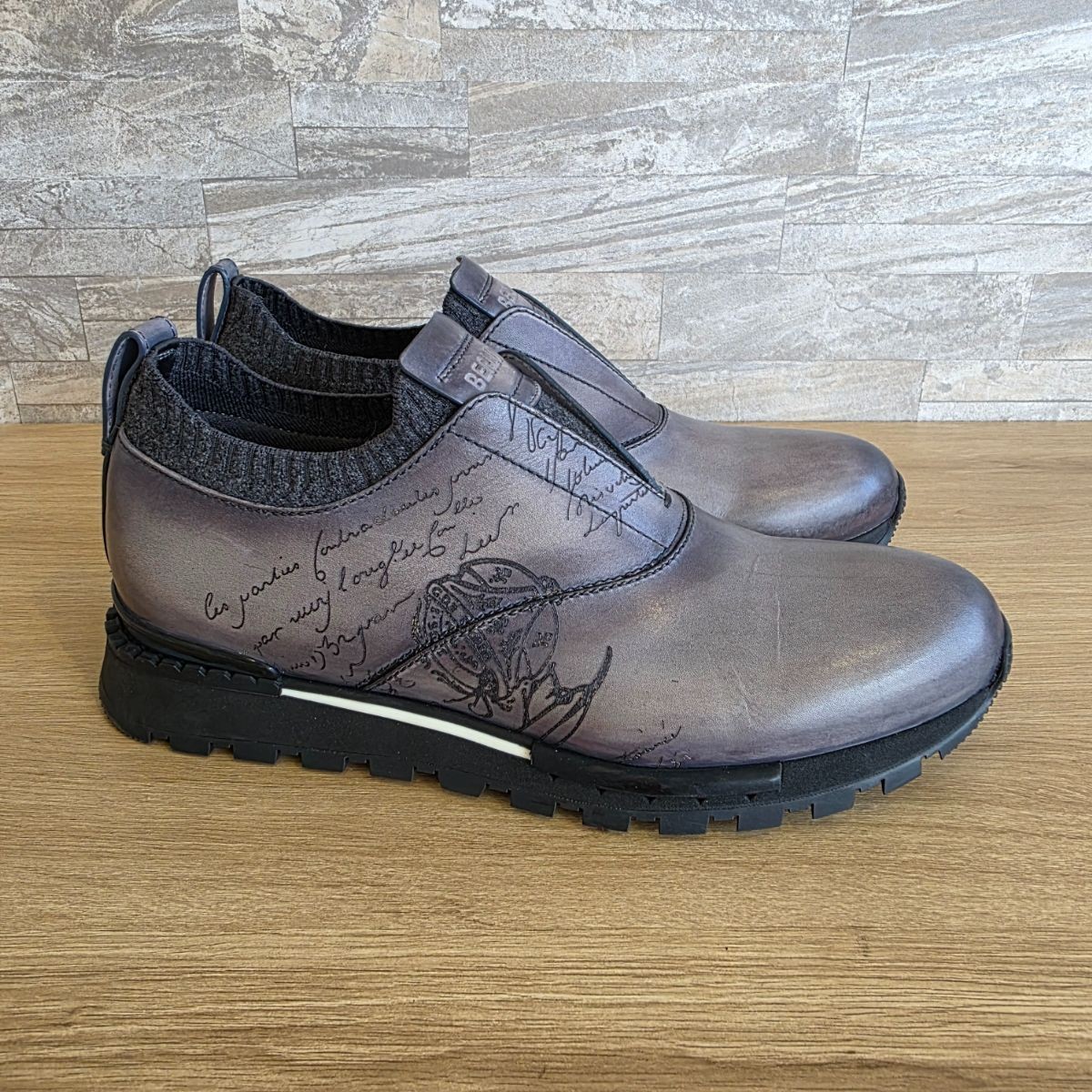 Berluti Fast Track Graphite Moss Leather Slip-On Men's Shoes 9.0US (used) image 4