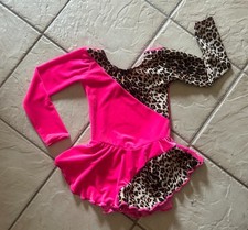NEW Girls HOT PINK VELVET Animal LEOPARD Competition FIGURE ICE SKATING Dress
