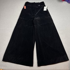 New 60s Black Velvet Rayon 18  Wide Leg Palazzo Pants Womens Fits 30x29 NOS VTG