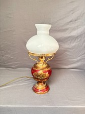 Ancien Lampe Bois Florentine Rouge Doré Italienne Type Lampe Huile Electrique