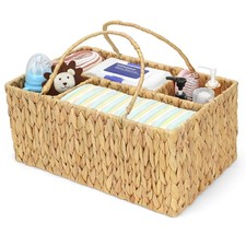 Large Baby Diaper Caddy Organizer, Handwoven Water Hyacinth Storage Basket, P...