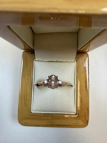 9ct Rose Gold Rose Quartz + Diamond Ring - Size M - Picture 4 of 10