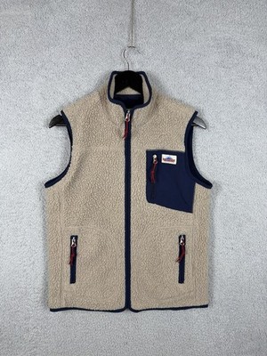Penfield Men Size S Sherpa Fleece Zip Vest Beige And Blue Hipster Outerwear
