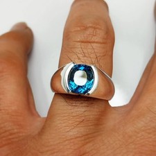 Natural London Blue Topaz 925 Sterling Silver Men's Ring