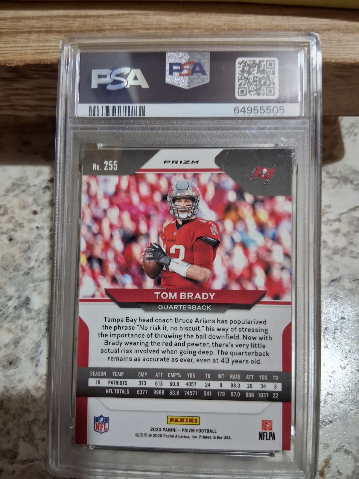 2020 Panini Orange Lazer Prizm #255 Tom Brady Buccaneers PSA 10 GEM MINT view 3