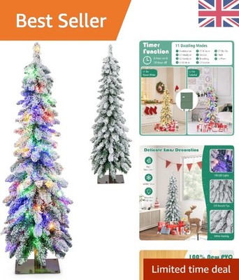4FT Slim Flock-Weihnachtsbaum   Mehrfarbige LED-Lichter und Timer für Weihnachtsfreude