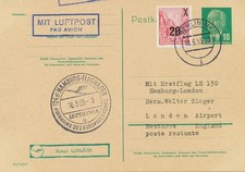 DDR 1955 selt. Mitläuferpost aus der DDR Erstflug mit Deutsche LH HAMBURG-LONDON