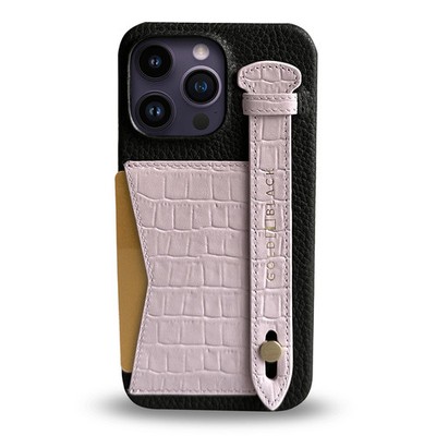 GOLDBLACK iPhone 14 Pro Max Slim Lederhülle Kroko-Prägung Lila mit Kartenetui un
