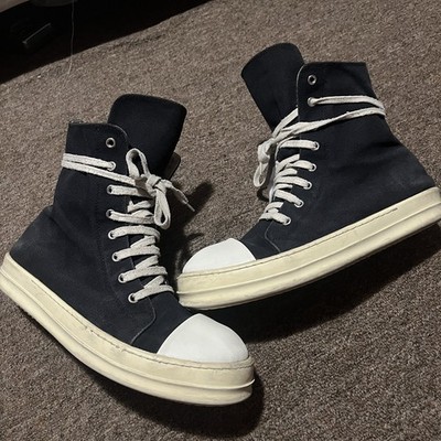 Rick Owens DRKSHDW Ramones High Top Sneakers Canvas Black Milk EU 46 US 11 