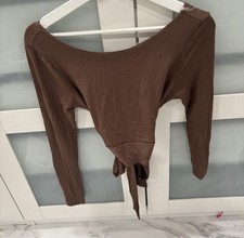 Windsor Brown Tie Detail Long Sleeve Top Size S Fitted Going Out