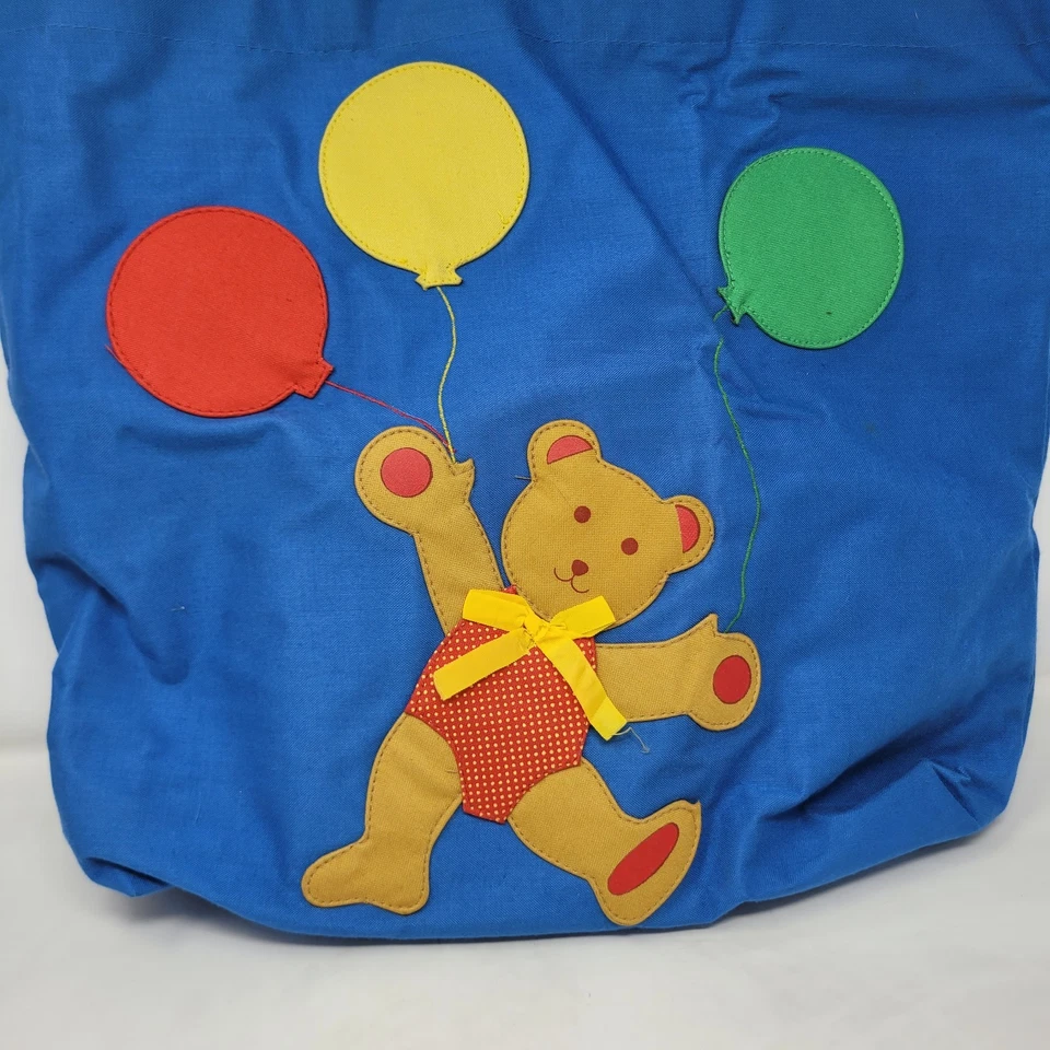 Bolso de Pañales Bebé Vintage Años 80 Oso Globos Colores Primarios Azul 16x19 Mediano Foto 2 de 4