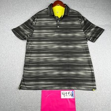 Hickey Freeman Golf Polo Shirt Large Black Gray Striped Performance Stretch Mens