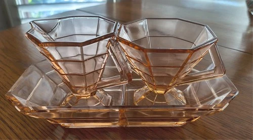 Creamer & Sugar with Split Bowl - INDIANA GLASS depression PINK TEA ROOM Pattern