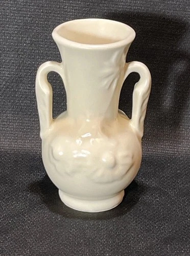 Vintage Shawnee Pottery Glossy Cream Daisy Mini Vase Double Handles USA