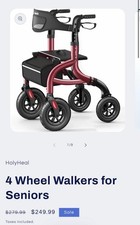 HolyHeal Rollator Walker for Seniors with Seat All Terrain Folding 350lb Red