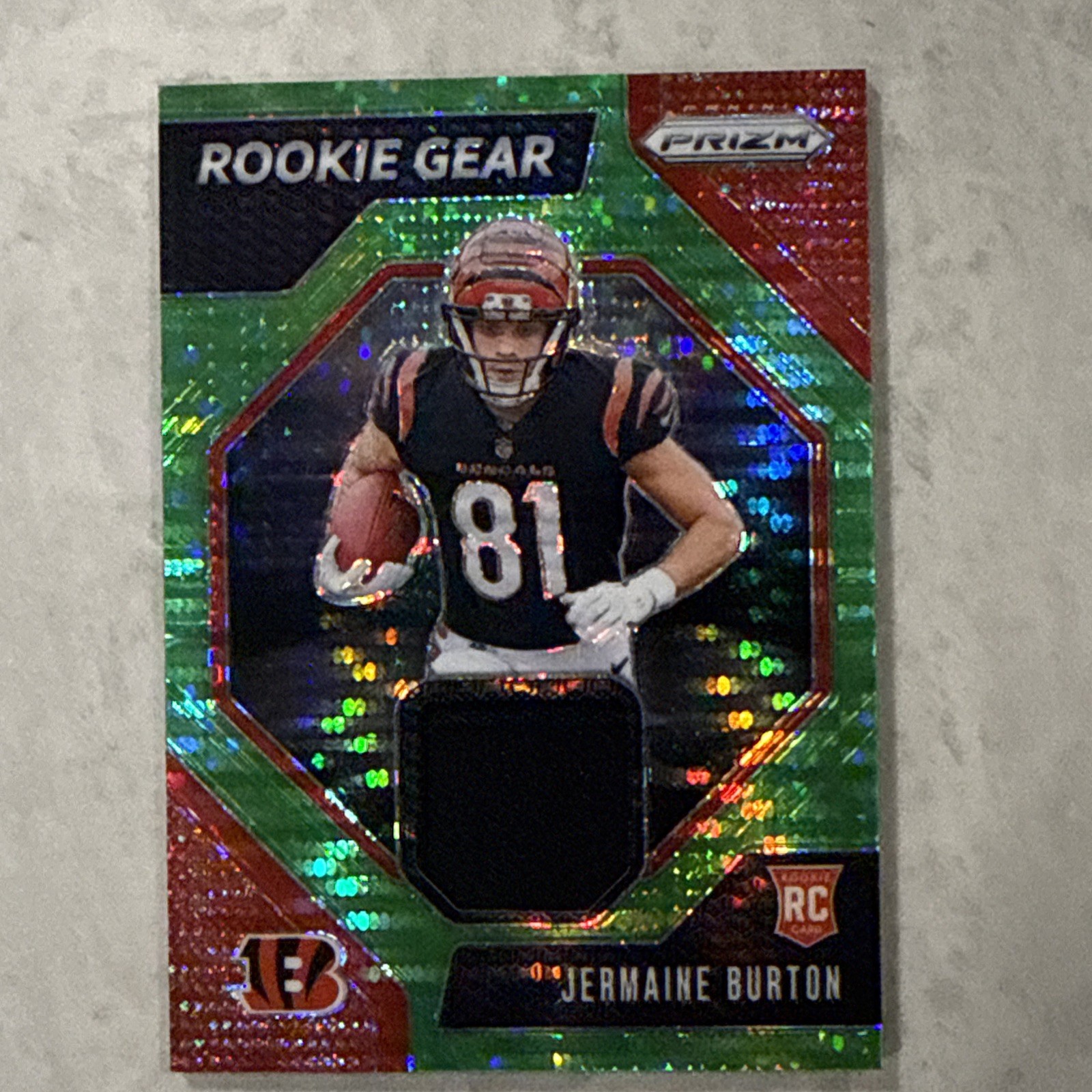 2024 Panini Prizm - Rookie Gear Jermaine Burton #RG-JBN Neon Green Pulsar Prizm
