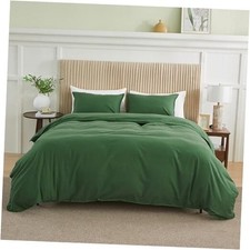 French Linen Duvet Cover Set 2pcs with Hidden Zipper Closure Twin Forest Green