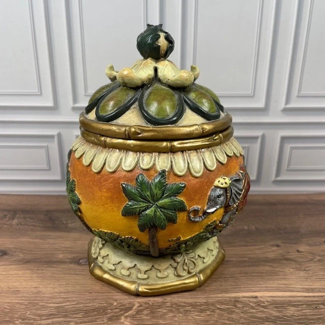 Tarro decorativo pintado a mano de dos piezas contenedor urna de recuerdo elefante safari Foto 2 de 4