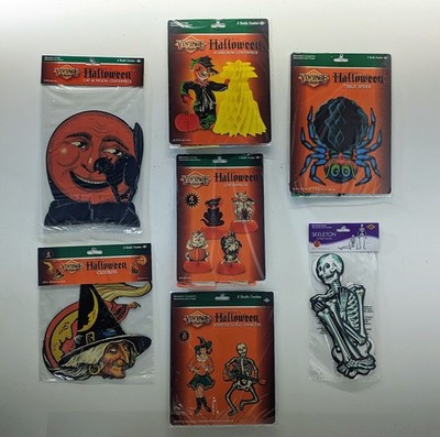 Beistle Classic Halloween LOT of 7 Cutouts Honeycomb Centerpiece Vintage NOS