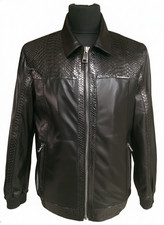 Veste d’hiver en cuir imprimé python noir pour homme motif peau de serpent ex...