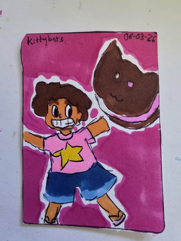 ACEO ATC Kittybats Steven Cookie Cat Universe Cartoon Art  OOAK 