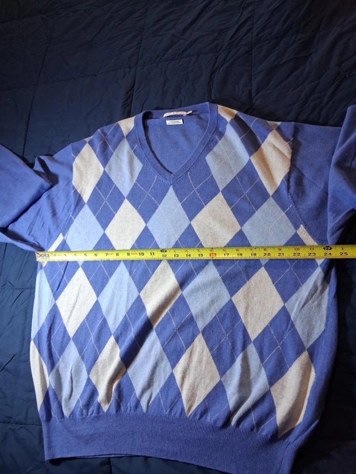 Suéter Peter Millar Para Hombre Algodón Cachemira Argyle Cuello en V Talla 2XL Azul Foto 2 de 4