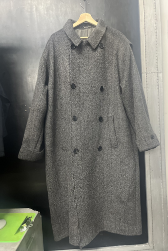 Vintage 90s Y2K Giorgio Armani Wool Herringbone Super Oversized Overcoat 52L - Picture 3 of 10