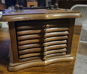 VINTAGE Coasters Wood Cork Brass / 8 Set With Holder MID CENTURY MODERN Decor