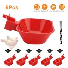 6PCS Red Automatic Chicken Waterer Cups with Drill Bit for DIY Coop Bucket Setup