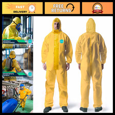 Chemical Protection Coveralls Hazmat Suits with Hood Elastic Wrists Sealed
