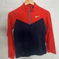 Nike Dri Fit Running 1/4 Zip Pullover Long Sleeve Youth Med. Orange/ Blue